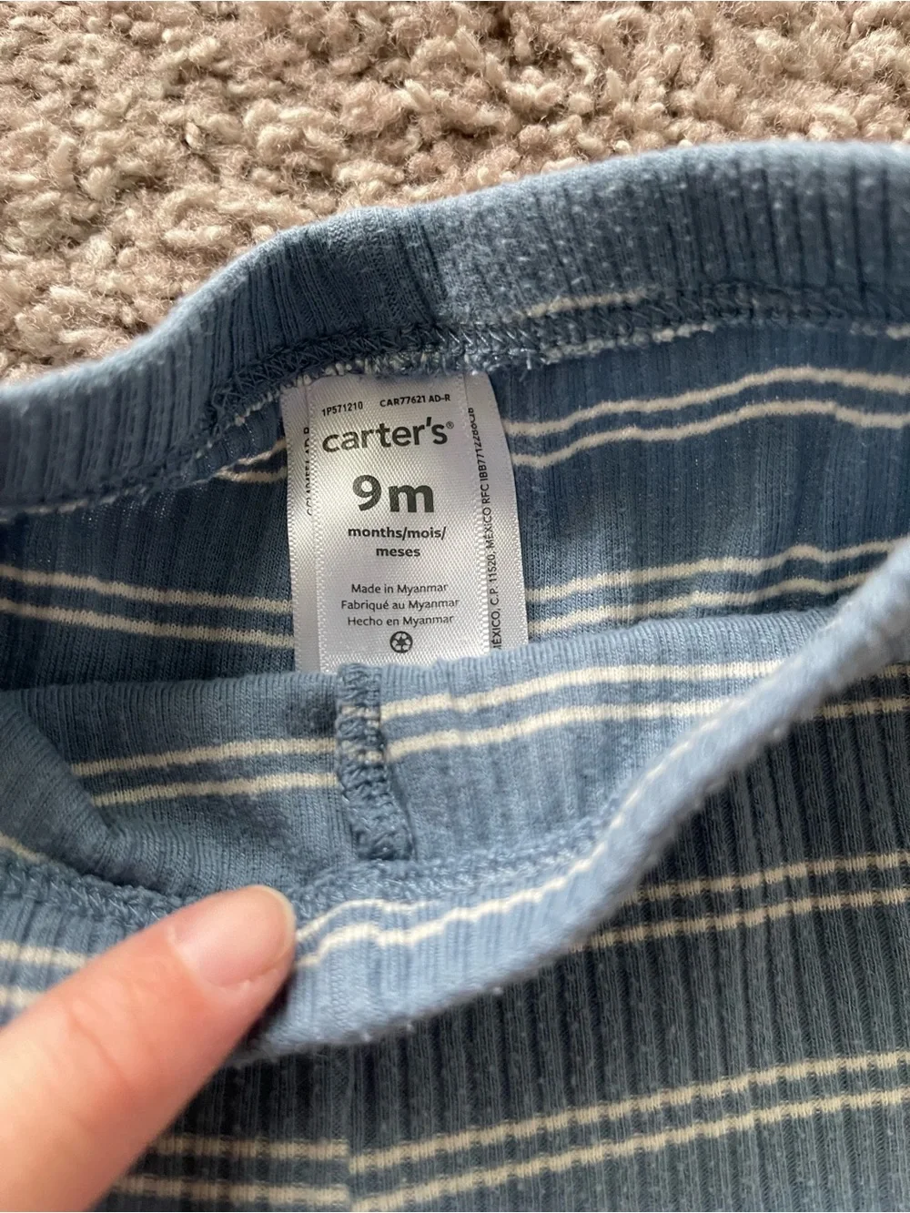 Carter's Blue & Cream Striped Ribbed Baby Bodysuit